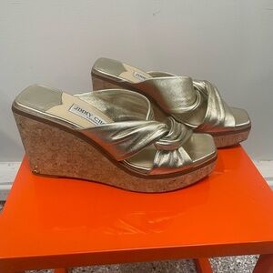Jimmy Choo Metallic Gold Wedge Sandals